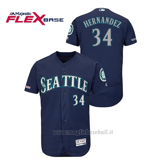 Maglia Baseball Uomo Seattle Mariners Felix Hernandez 150th Aniversario Patch Autentico Flex Base Blu